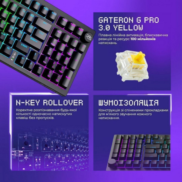 Беспроводная клавиатура Proove Gaming Slicker Pro (Ukraine Layout) White/Purple (WKSLP0022417)