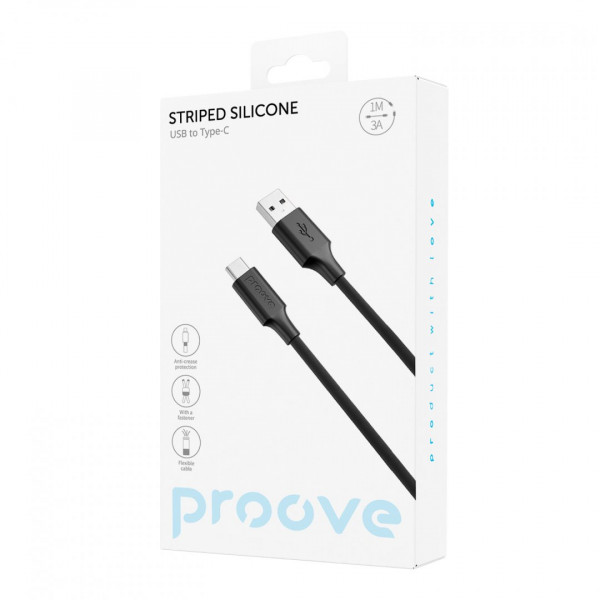 Кабель Proove Striped Silicone USB to Type-C 3A (1m) Black (CCSS60001201)