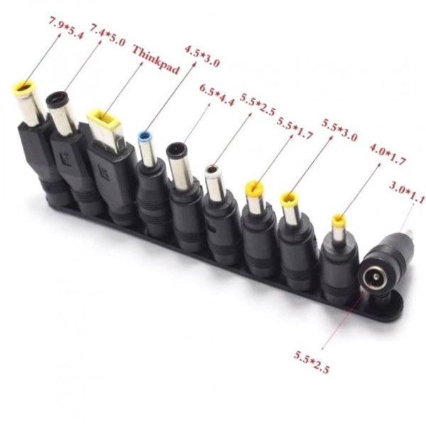 Кабель питания для ноутбука 100W Type-C to DC 5.5х2.5 с набором переходников 10 в 1 Black
