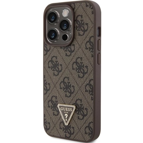 Чехол Guess Leather 4G Triangle Strass для iPhone 15 Pro Max Brown (GUHCP15XP4TDPW)