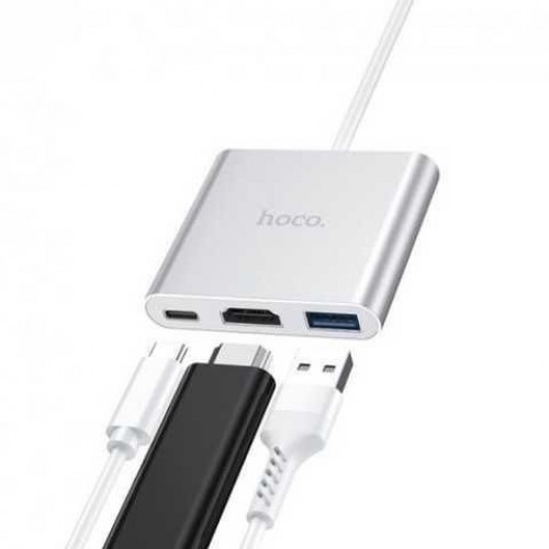 Type-C HUB Hoco HB14 Type-C to USB3.0+HDMI+PD Silver