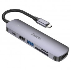 Type-C HUB Hoco HB28 Type-C to HDTV+2USB+SD+TF+PD Metal Gray