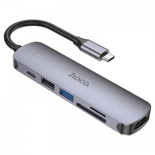 Type-C HUB Hoco HB28 Type-C to HDTV+2USB+SD+TF+PD Metal Gray