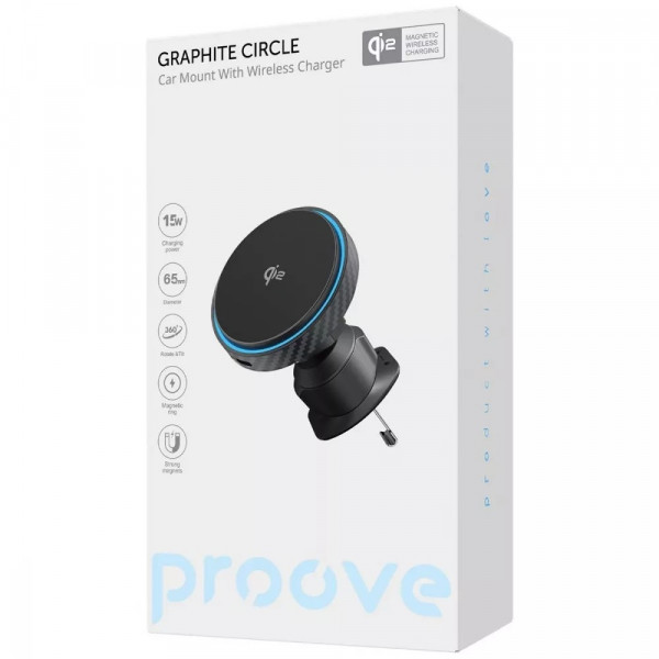 Автомобільний тримач з бездротовою зарядкою Proove Graphite Circle Qi2 15W Black (WHGC15010001)