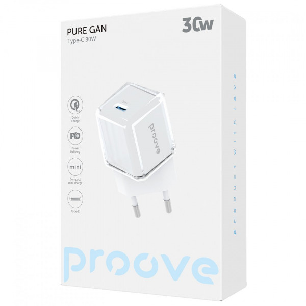 Сетевое зарядное устройство Proove Pure GaN 30W Type-C White (WCPU30012202)