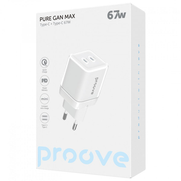 Мережевий зарядний пристрій Proove Pure GaN Max 67W 2 Type-C White (WCPU67022202)