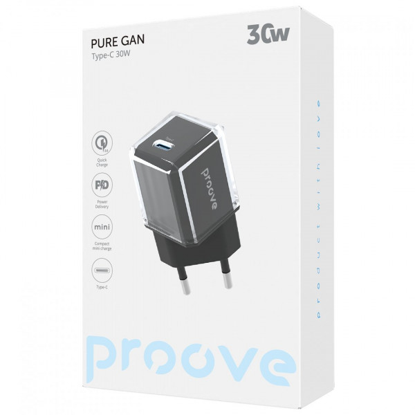 Сетевое зарядное устройство Proove Pure GaN 30W Type-C Black (WCPU30012201)