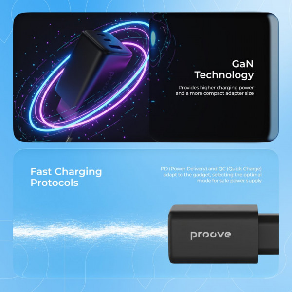Мережевий зарядний пристрій Proove Pocket GaN 65W (2Type-C + USB) Black (WCPG65121201)