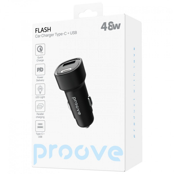 Автомобильное зарядное устройство Proove Flash 48W Type-C+USB Black (CCFL48111201)