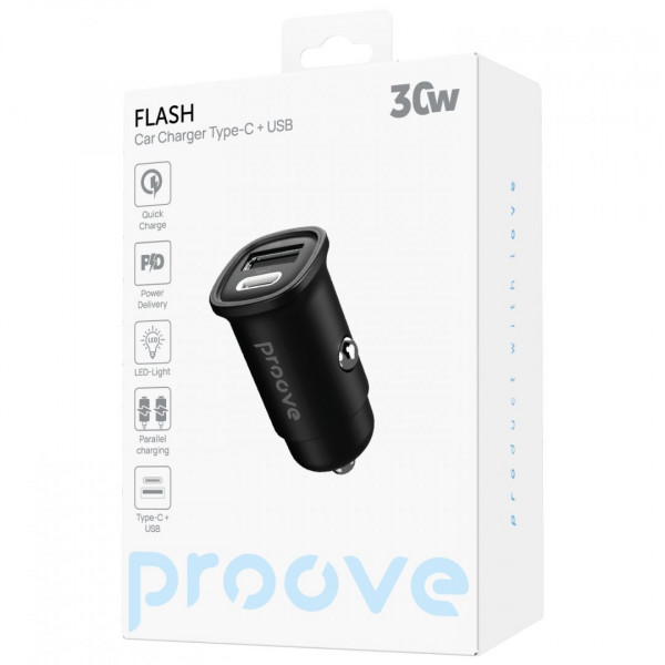 Автомобильное зарядное устройство Proove Flash 30W Type-C+USB Black (CCFL30111201)