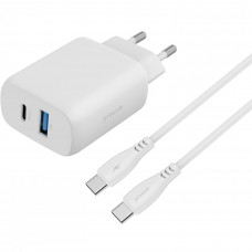 Сетевое зарядное устройство Proove Silicone Power 2 30W (Type-C + USB) + кабель Type-C to Type-C (1m) White (WCSP23011002)