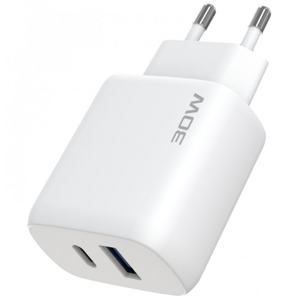 Сетевое зарядное устройство Proove Silicone Power 2 30W (Type-C + USB) + кабель Type-C to Type-C (1m) White (WCSP23011002)