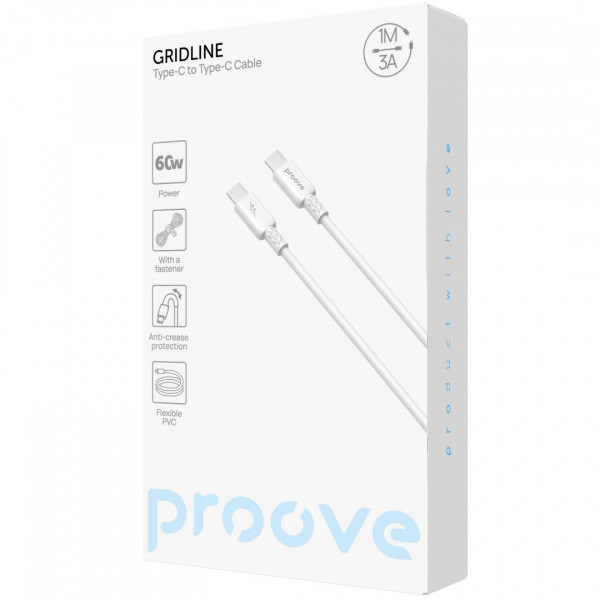 Кабель Proove GridLine Type-C to Type-C 60W (1m) White (CCGL60002202)