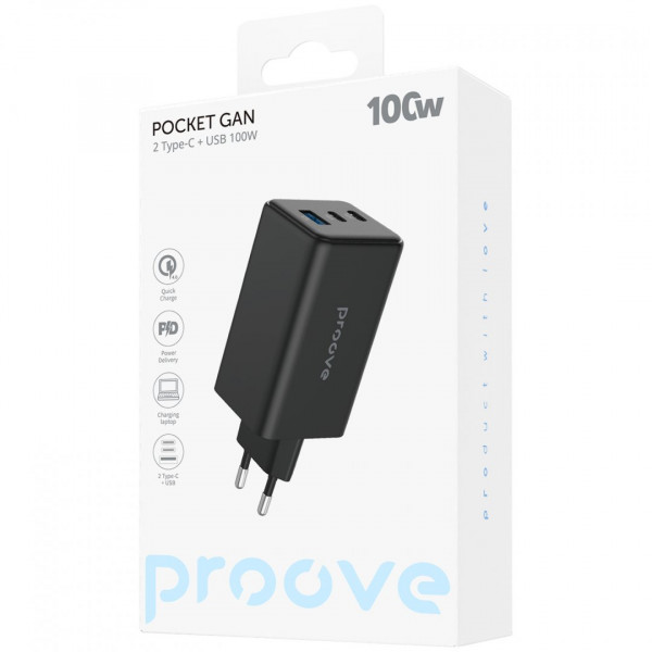 Мережевий зарядний пристрій Proove Pocket GaN Max 100W (2Type-C + USB) Black (WCPG10012201)