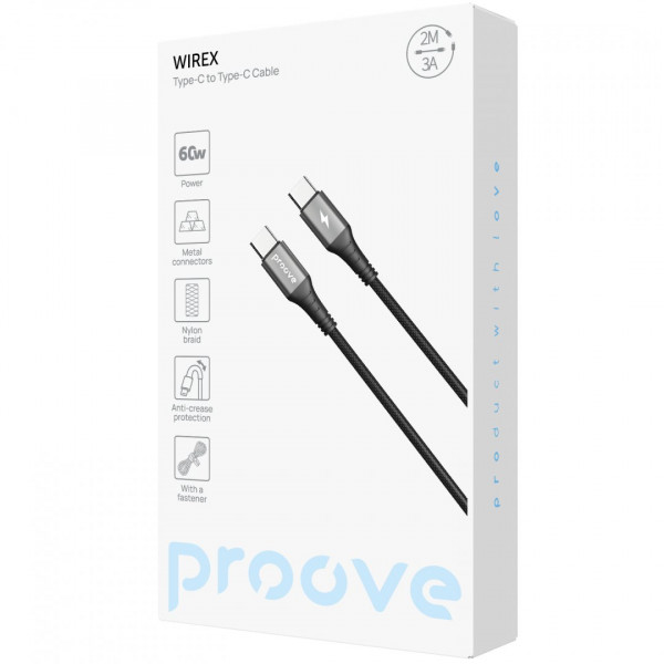 Кабель Proove WireX Type-C to Type-C 60W (2m) Black (CCWX60002221)