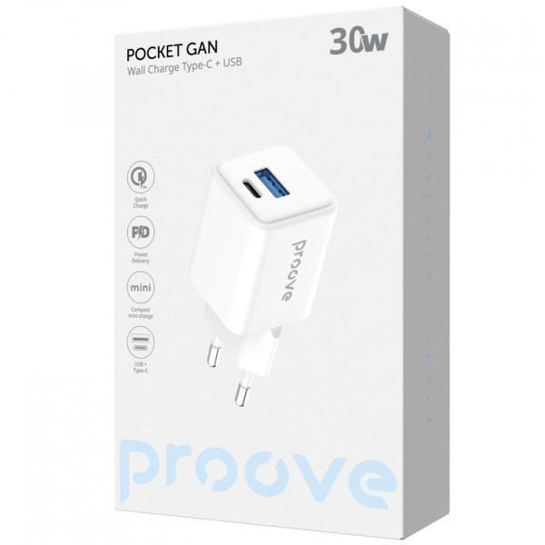 Сетевое зарядное устройство Proove Pocket GaN 30W Type-C+USB White (WCPG30110002)