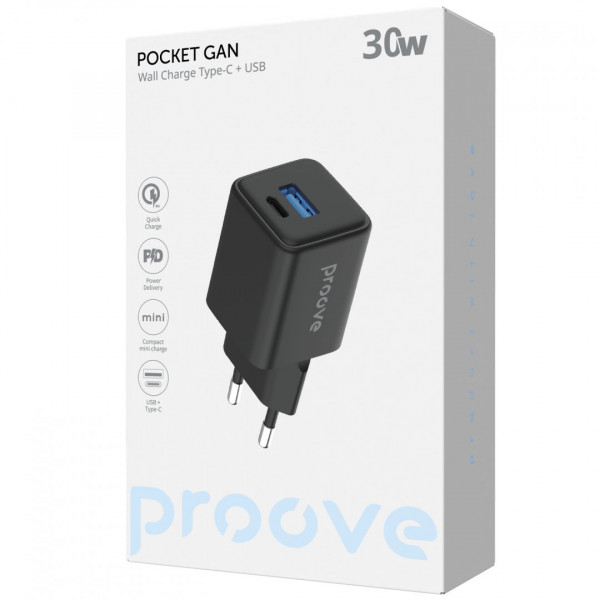Сетевое зарядное устройство Proove Pocket GaN 30W Type-C+USB Black (WCPG30110001)