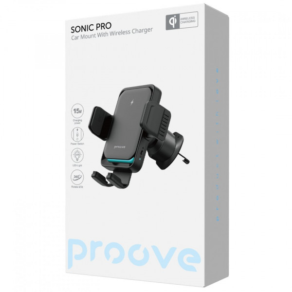 Автомобильный держатель с беспроводной зарядкой Proove Sonic Pro 15W Black (WHSP15002001)