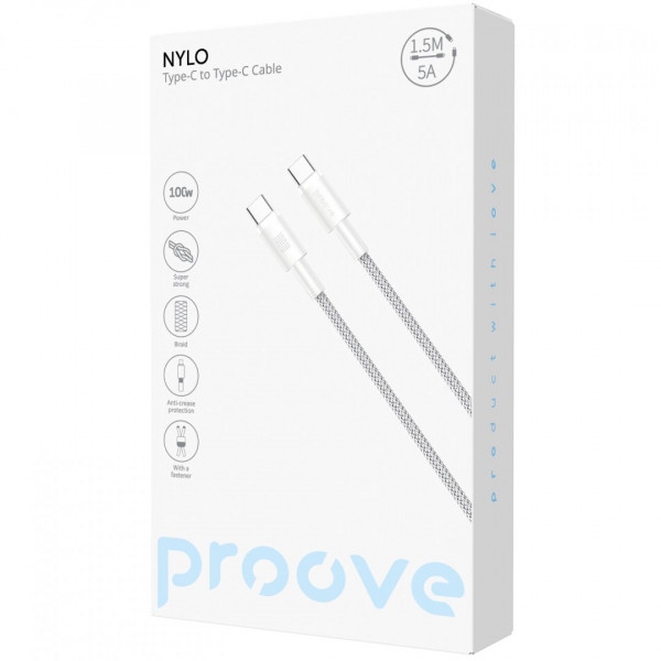 Кабель Proove Nylo Type-C to Type-C 100W (1.5m) White (CCPN11002202)