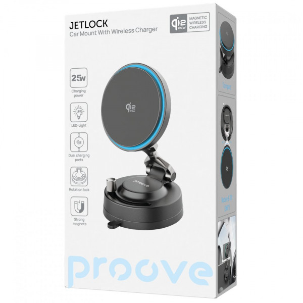 Автомобильный держатель с беспроводной зарядкой Proove JetLock Qi2.2 25W (WHJL25010001)