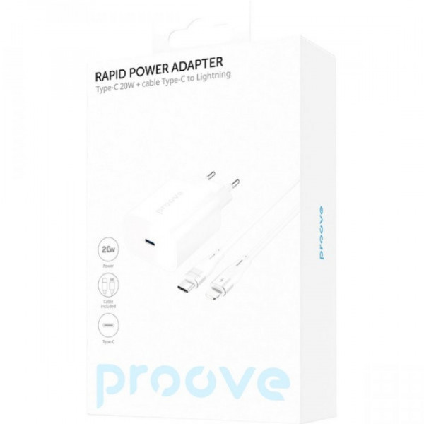 Сетевое зарядное устройство Proove Rapid 20W USB-C + кабель USB-C to Lightning (WCRP20012102)