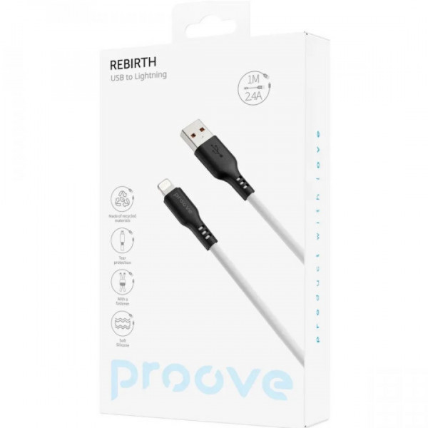 Кабель Proove Rebirth USB to Lightning 2.4A (1m) White/Black (CCRE60001102)