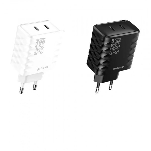 Сетевое зарядное устройство Proove Speed Surge GaN 35W Type-C + Type-C Black (WCSS30020001)