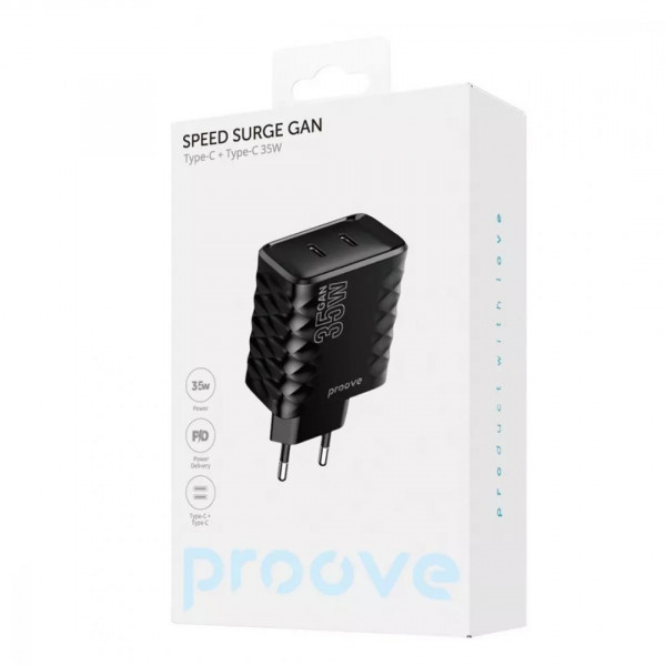 Сетевое зарядное устройство Proove Speed Surge GaN 35W Type-C + Type-C Black (WCSS30020001)