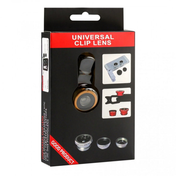 Объектив для телефона Рыбий глаз 3 in 1 Black-Gold
