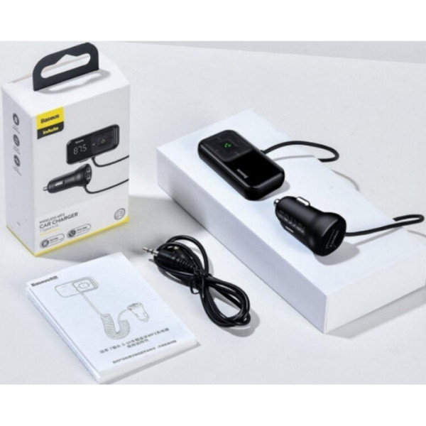 Автомобильное зарядное устройство Baseus FM Launcher S-16 10W 2USB+AUX Black (CCMT000201)