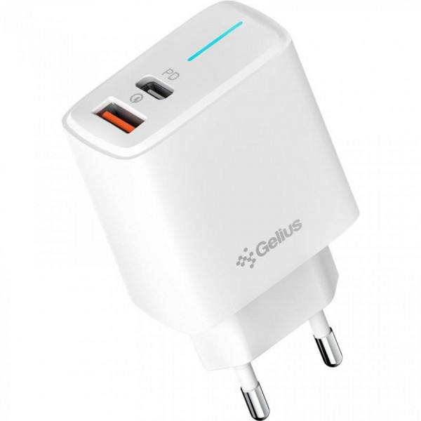 Мережевий зарядний пристрій Gelius Radiance Type-C+USB 25W White + кабель Lightning (GP-HC058)