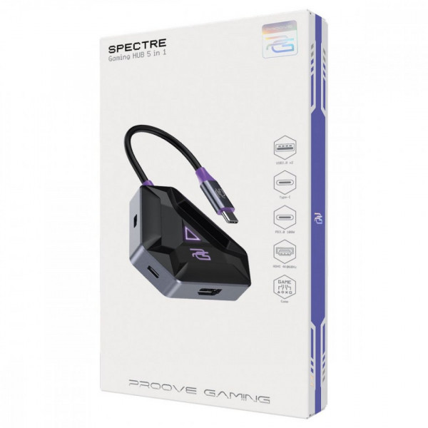 Type-C хаб Proove Gaming Spectre (2*USB3.0 + Type-C + PD100W + HDMI) Dark Gray (HBPG10221205)
