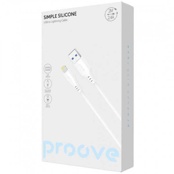 Кабель Proove Simple Silicone USB to Lightning 2.4A (2m) White (CCSS12001122)