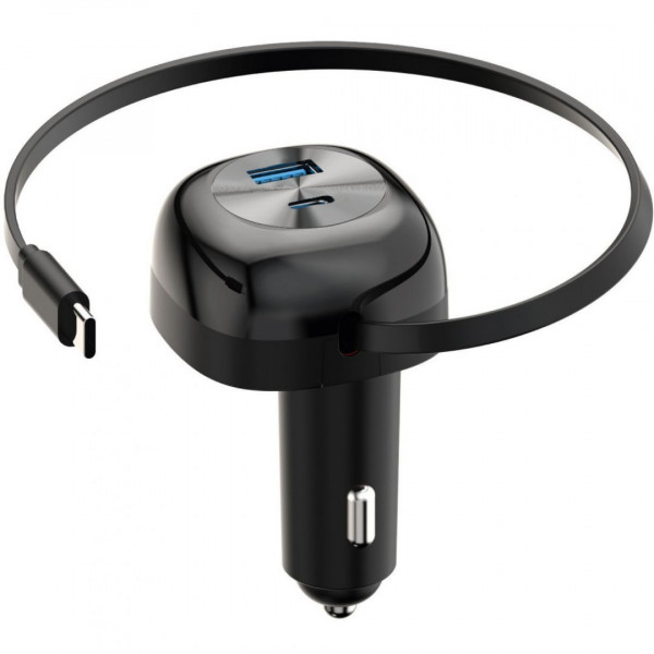 Автомобильное зарядное устройство Proove Pulsar 65W (Type-C + USB) + Retractable Type-C Cable Black (CCPR65110001)