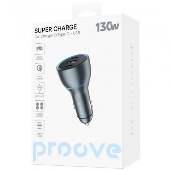 Автомобильное зарядное устройство Proove Super Charge 130W (2 Type-C + USB) Metal Gray (ACSC13120004)