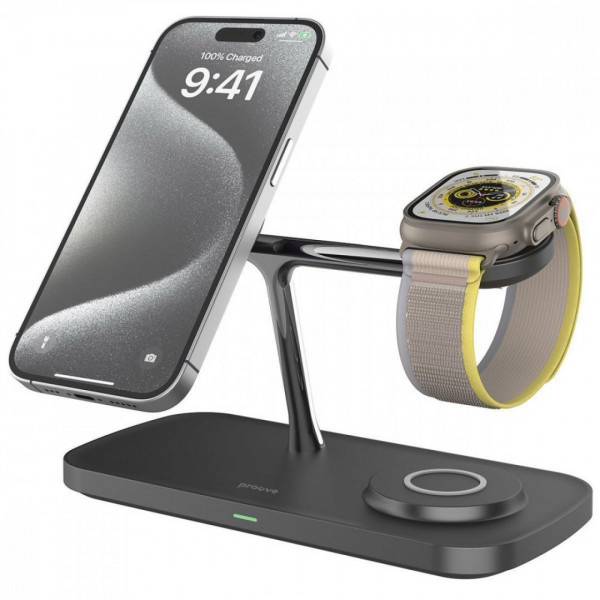 Бездротовий зарядний пристрій Proove Magnetic Field Pro 3 in 1 Qi2 Black (WSMP15002001)