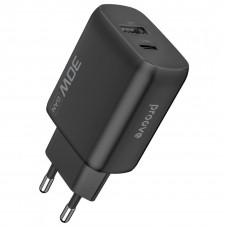 Сетевое зарядное устройство Proove Silicone Power 2 30W (Type-C + USB) Black (WCSP23110001)