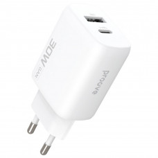 Сетевое зарядное устройство Proove Silicone Power 2 30W (Type-C + USB) White (WCSP23110002)