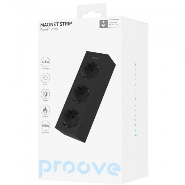 Сетевой фильтр Proove Magnet Strip (3xAC) 1.6m Black (PSMS25000001)