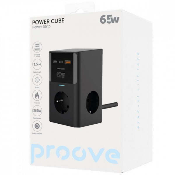 Мережевий фільтр Proove Power Cube 65W (3xAC + 2xType-C + 1xUSB) 1.5m Black (PSPC36801201)
