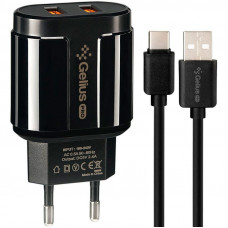 Сетевое зарядное устройство Gelius Avangard GP-HC06 2USB 2.4A 12W + кабель Type-C Black