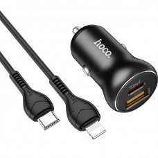 Автомобильное зарядное устройство Hoco NZ5 PD30W QC3.0 + Type-C to Lightning Black
